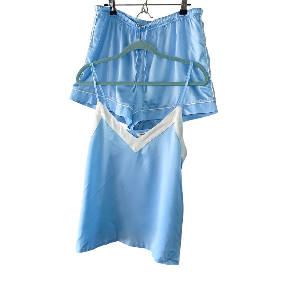 Jason Wu Womens Pajama Set Size Large Blue Satin Camisole V Neck Casual